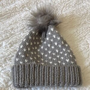 Gray Knit Beanie with Pom Pom